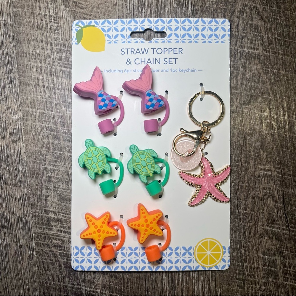 Mermaid and Sea Creature Straw Topper & Keychain Set